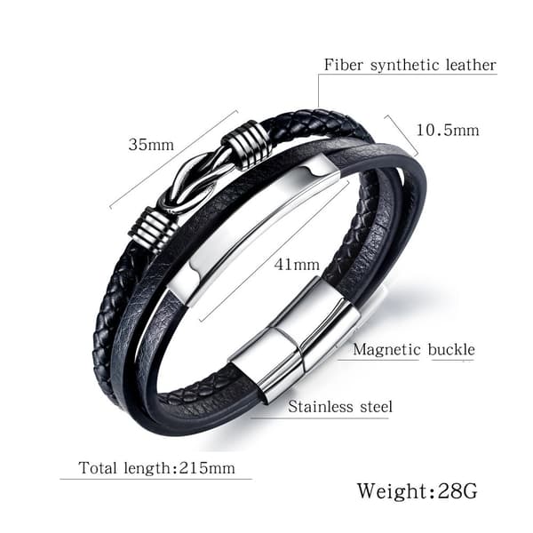 INF Flätat läderarmband för män svart