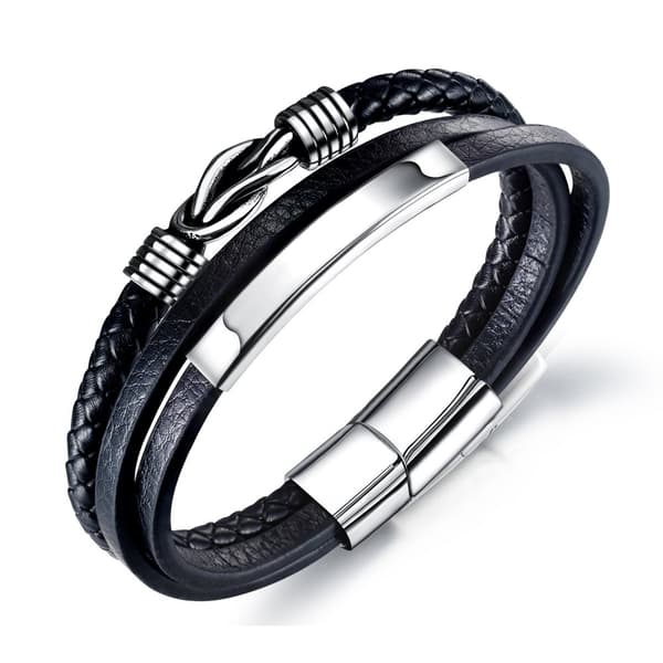 INF Flettet læderarmbånd til mænd sort