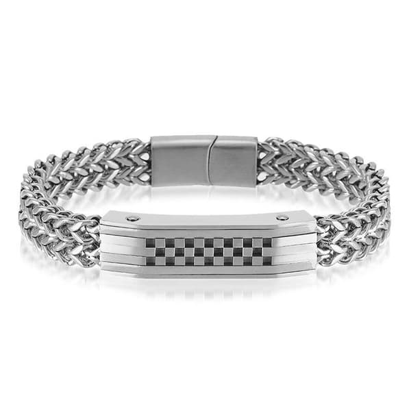 Luxurious bracelet with thick chain & checkered buckle magnetic clasp