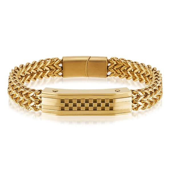 Luxurious bracelet with thick chain & checkered buckle magnetic clasp