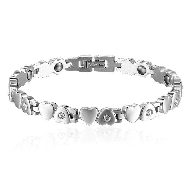 Noorzai Scandinavia- Armband i silver m hjärtan och kristaller Magnetterapi