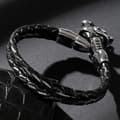 Miniatyrbilde 3 av 5: Handmade braided bracelet genuine leather with large skull in silver