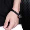 Miniatyrbilde 4 av 5: Handmade braided bracelet genuine leather with large skull in silver