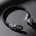 Miniatyrbilde 5 av 5: Handmade braided bracelet genuine leather with large skull in silver