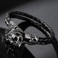 Miniatyrbilde 2 av 5: Handmade braided bracelet genuine leather with large skull in silver