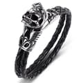 Miniatyrbilde 1 av 5: Handmade braided bracelet genuine leather with large skull in silver