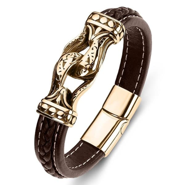 Bohemian extravagant bracelet with baroque decoration leather Brown