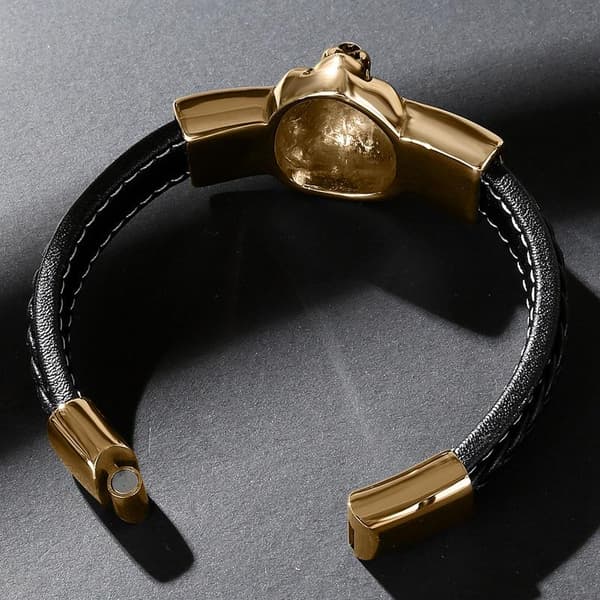Handmade braided bracelet genuine leather with large lion 18K gold