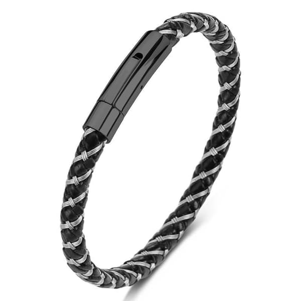 Black stainless steel bracelet with braided leather and magnet Svart One-size