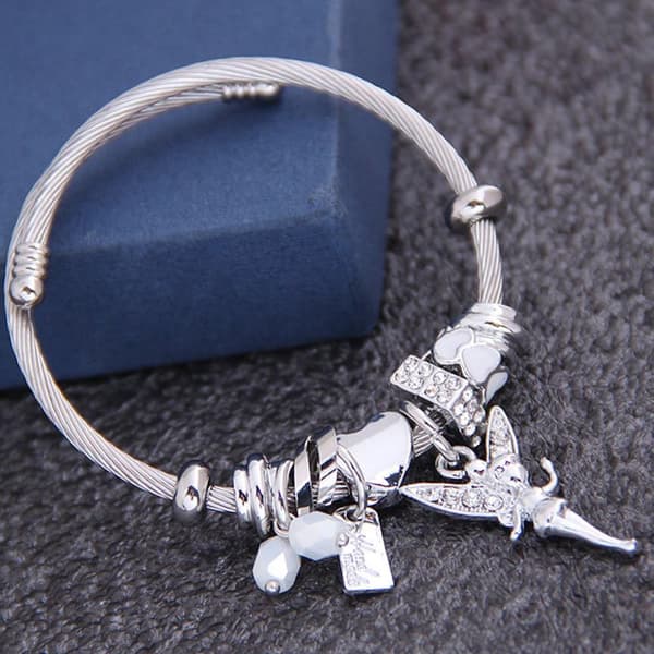 Rostfritt stål Silver Tone Charm Retro Armband Rhinestone Fairy