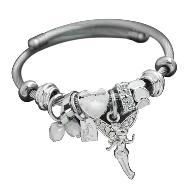 Rostfritt stål Silver Tone Charm Retro Armband Rhinestone Fairy