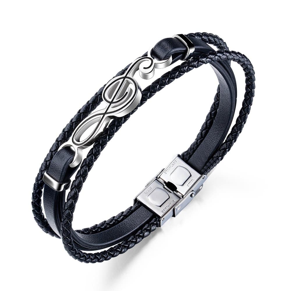 Flerlagers flätat armband med musiknot för män Svart
