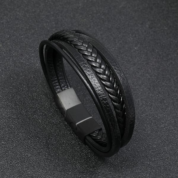 INF Flätat läderarmband för män Svart