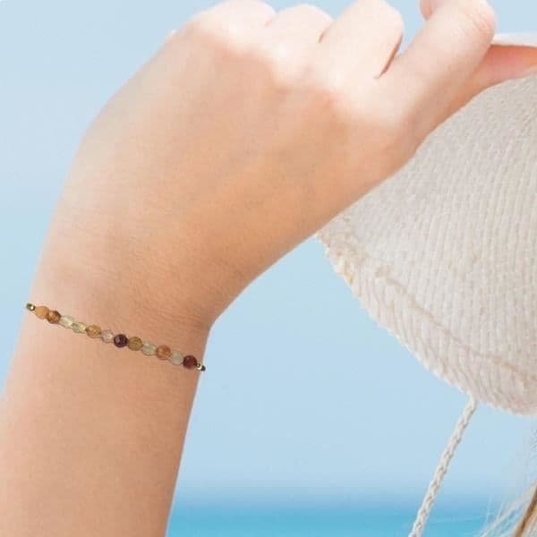 Armband - Kvinna - Karneol - Naturlig sten - Justerbar längd - Ambra färg