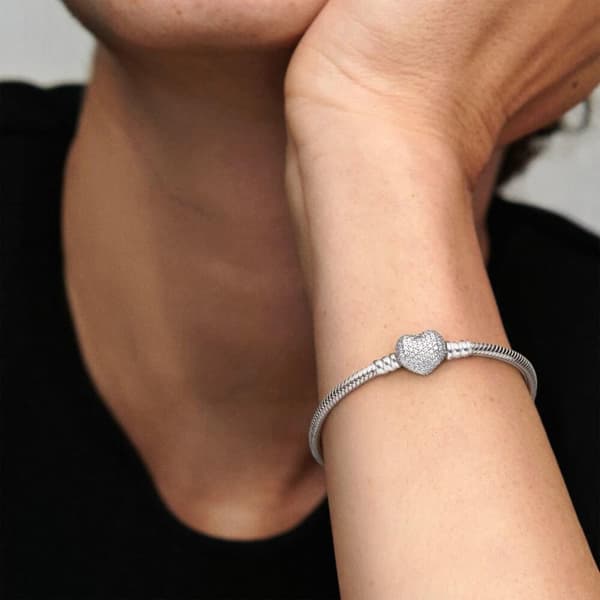 Pandora 590727-17 hetkeä Sterling Silver Pave Heart Lock Naisten rannekoru