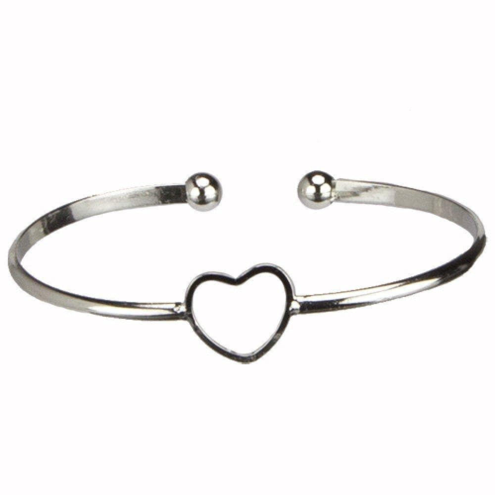 Sött Stelt Silver Armband / Bangle - Enkelt Hjärta - Justerbart