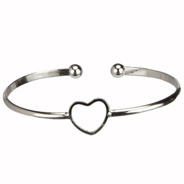 Sött Stelt Silver Armband / Bangle - Enkelt Hjärta - Justerbart