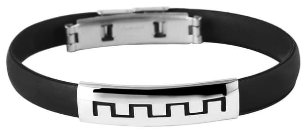 Armband i Svart & Silver -Rostfritt Stål & Gummi -Tribal Mönster