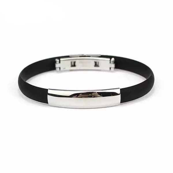 Armband i Svart - Rostfritt Stål & Gummi - Blank Silver Detalj