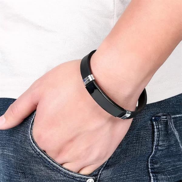 Armband i Svart & Silver -Rostfritt Stål & Silikon -Blank Detalj