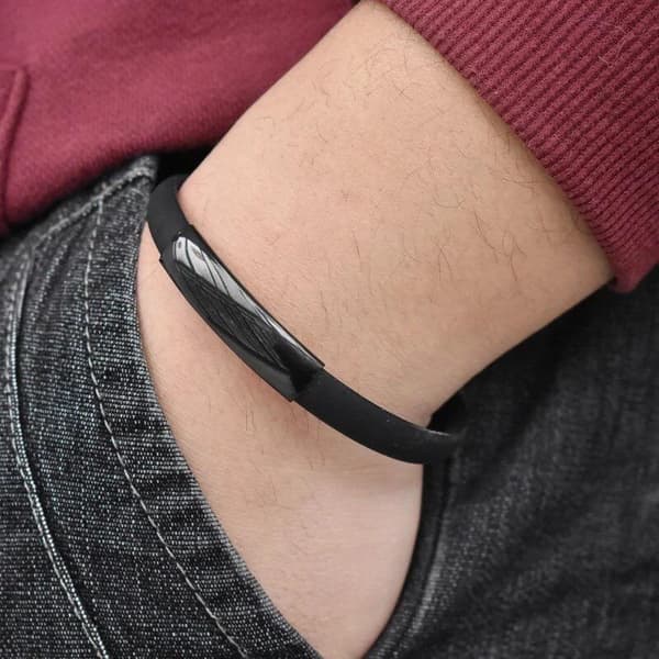 Armband i Svart - Rostfritt Stål & Silikon - Blank Detalj