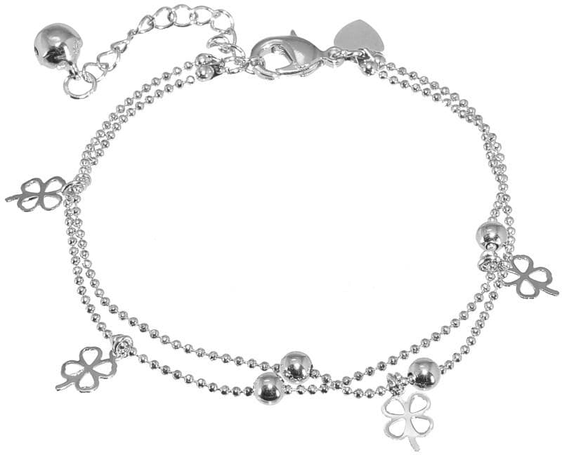 Sött Silver Armband - Dubbla Kedjor med Fyrklöver & Silverkulor