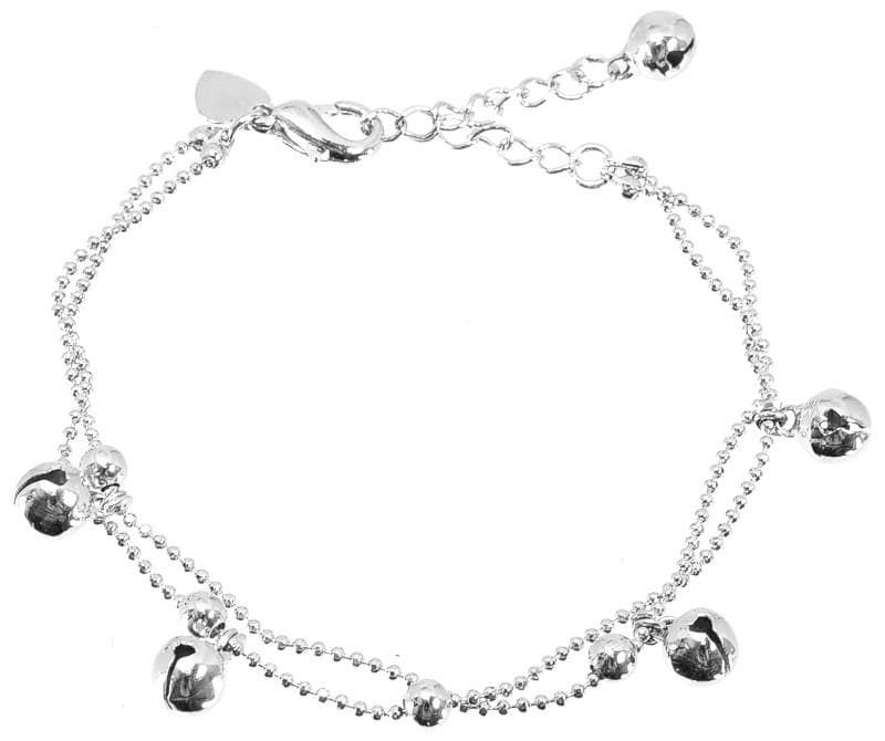 Sött Silver Armband - Dubbla Kedjor med Klockor & Silverkulor