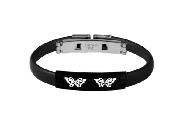 Armband i Svart & Silver - Rostfritt Stål & Gummi - Fjäril