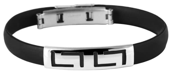 Armband i Svart & Silver -Rostfritt Stål & Gummi -Tribal Mönster