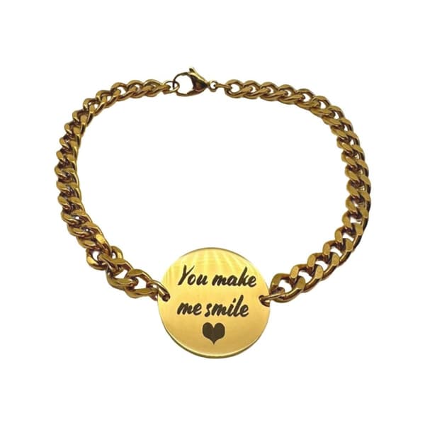Armband i guld med text ''You make me smile' alla hjärtans dag present