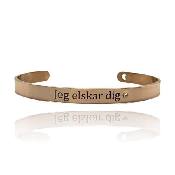 Bracelet ''Jeg elsker dig'' with heart stone valentine's day danish Rosa gull One-size