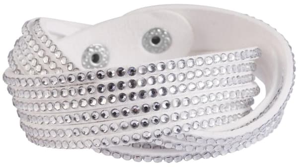 Dubbelt Mocka Armband / Halsband med Glittrande Strass - Vitt