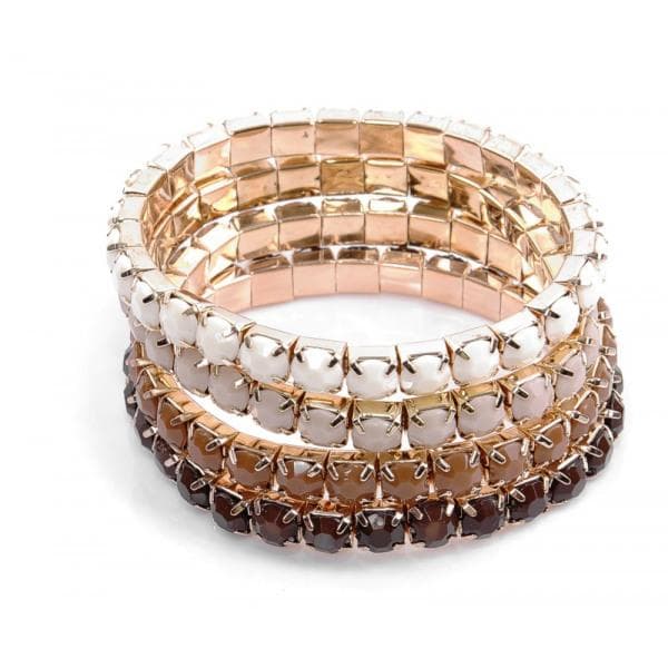 4 st Armband / Pärlarmband i 4 Olika Färger - Vit, Beige & Brun