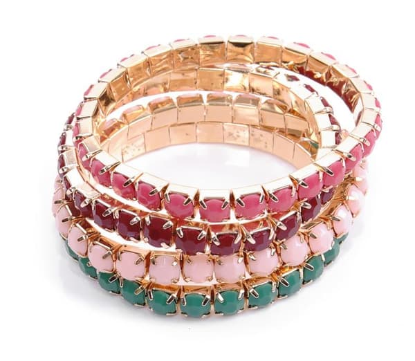 4 st Armband /Pärlarmband i 4 Olika Färger -Gröna, Rosa & Vinröd