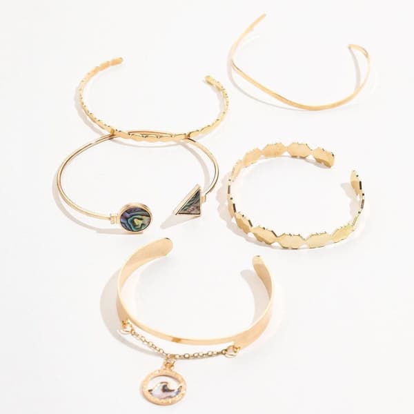 5 st Guld Chic Armband /Bangle med olika Mönster & Jaspis Stenar