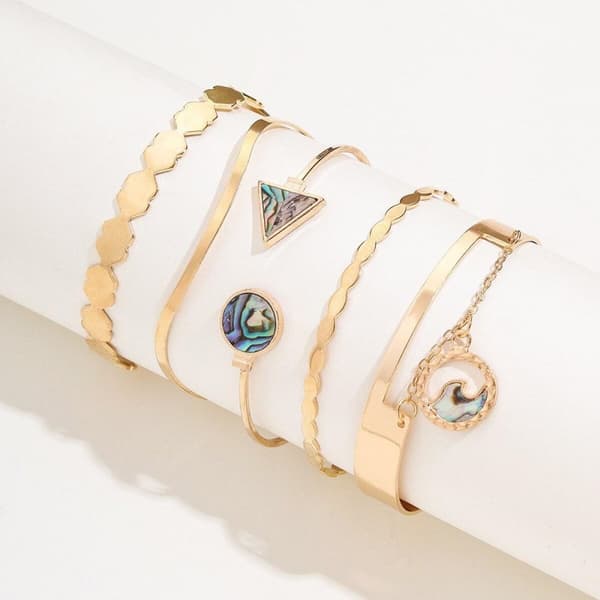 5 st Guld Chic Armband /Bangle med olika Mönster & Jaspis Stenar