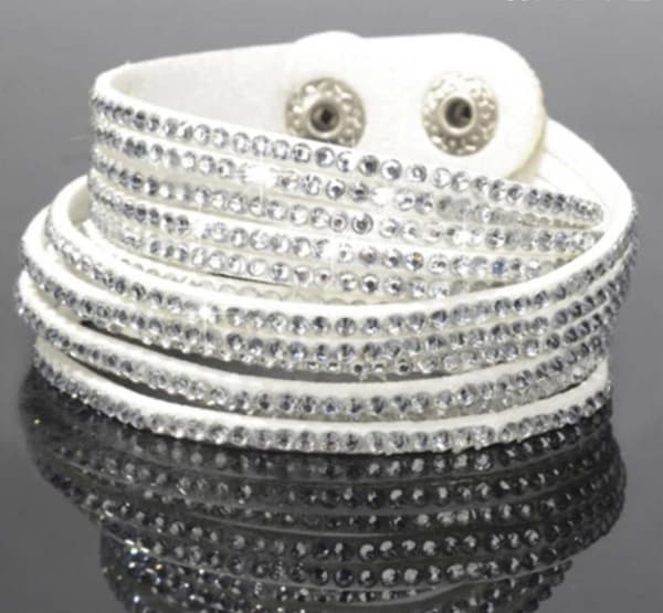 Wrap Läderarmband/Läder Armband med Strass / Rhinestones - Vit