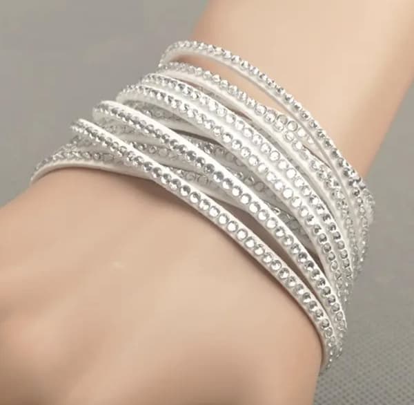 Wrap Läderarmband/Läder Armband med Strass / Rhinestones - Vit