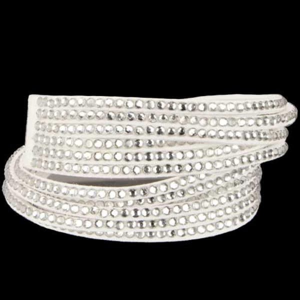 Wrap Läderarmband/Läder Armband med Strass / Rhinestones - Vit