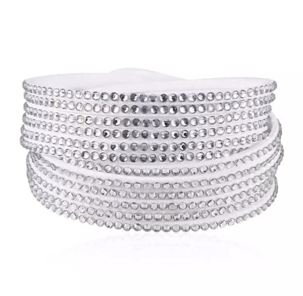 Wrap Läderarmband/Läder Armband med Strass / Rhinestones - Vit