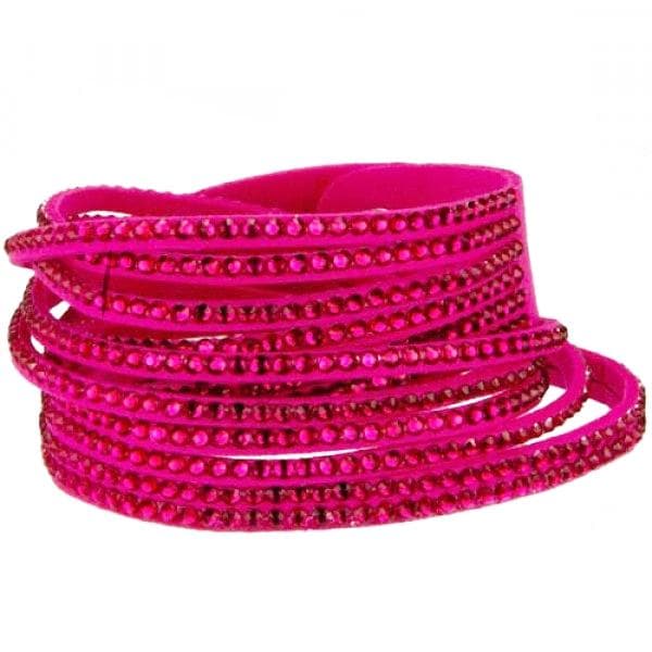 Wrap Läderarmband/Läder Armband med Strass / Rhinestones -Cerise