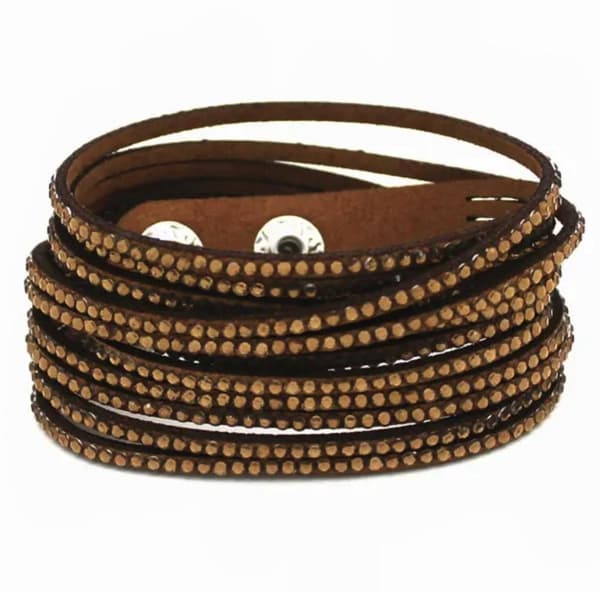 Wrap Läderarmband/Läder Armband med Strass / Rhinestones - Brun