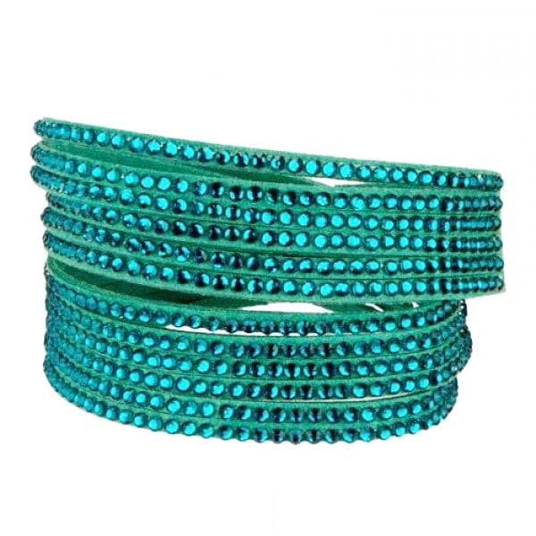 Wrap Läderarmband/Läder Armband med Strass / Rhinestones -Turkos