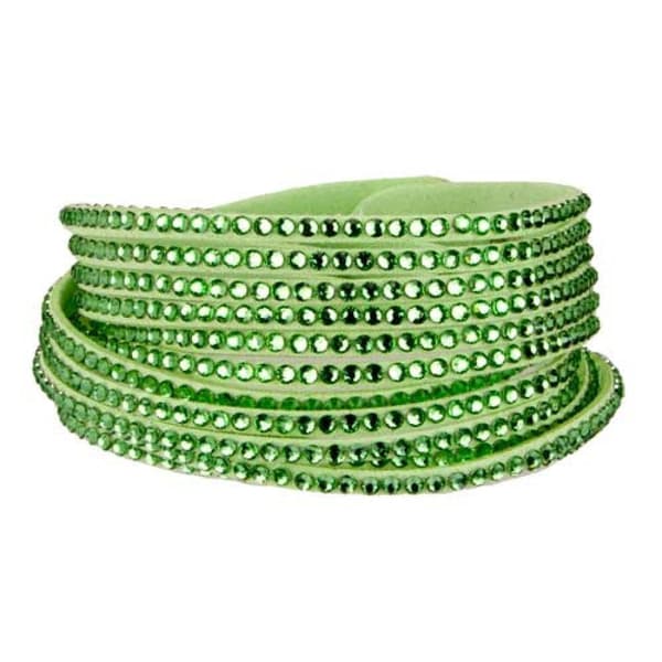 Wrap Läderarmband/Läder Armband med Strass / Rhinestones - Grön