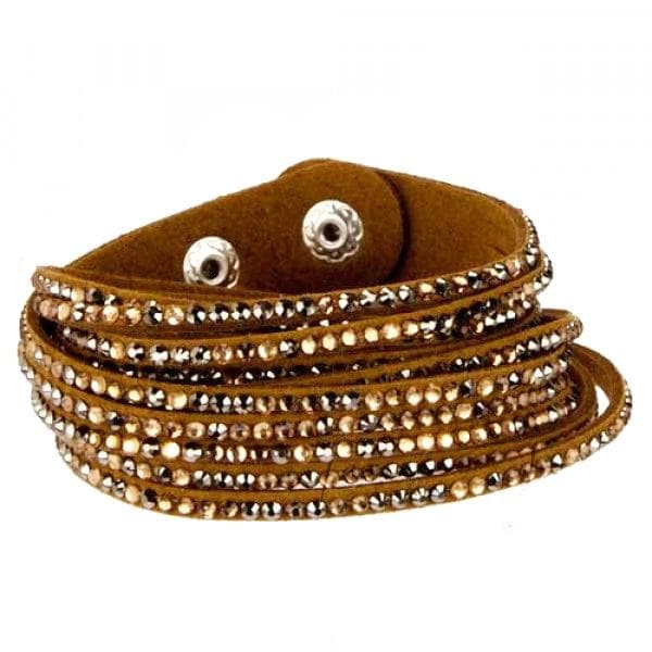 Wrap Läderarmband/Läder Armband med Strass / Rhinestones - Brun