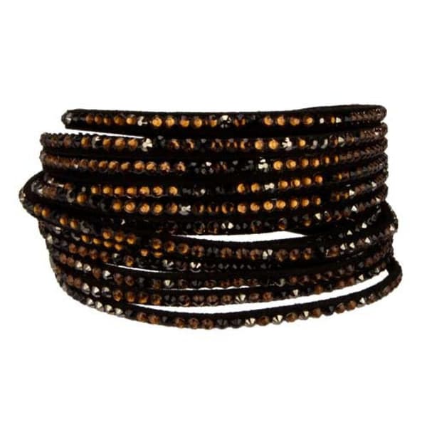 Wrap Läderarmband/Läder Armband med Strass / Rhinestones - Svart