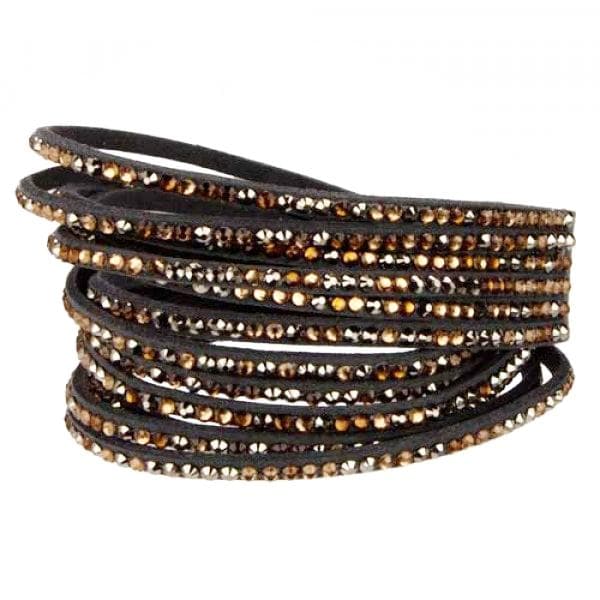Wrap Läderarmband/Läder Armband med Strass / Rhinestones - Grå