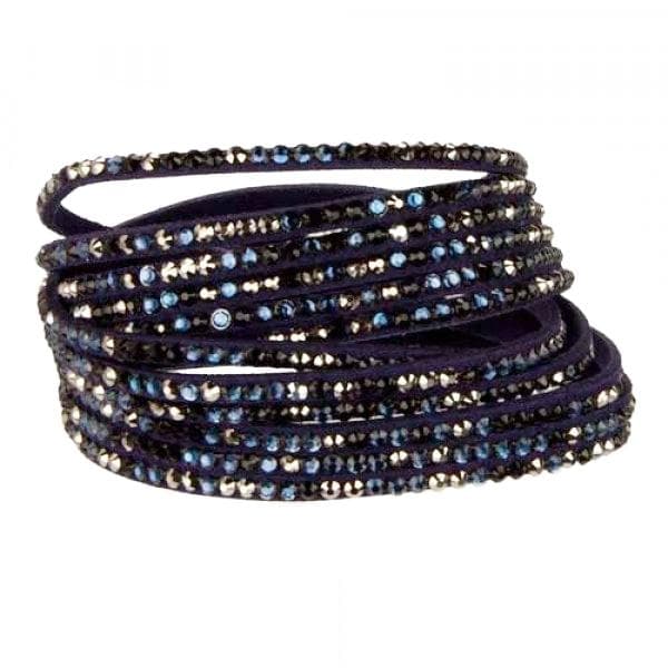 Wrap Läderarmband/Läder Armband med Strass/Rhinestones -Mörk Blå