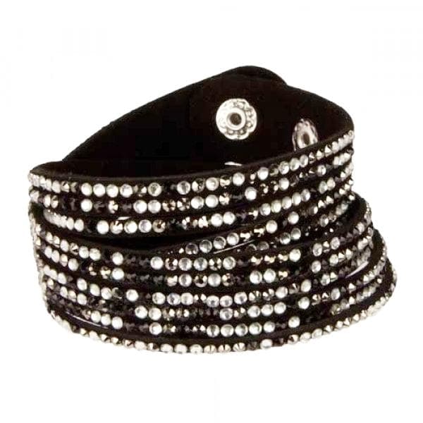 Wrap Läderarmband/Läder Armband med Strass / Rhinestones - Svart