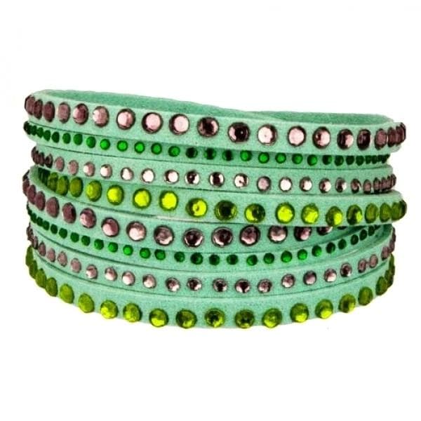 Wrap Läderarmband/Läder Armband med Strass/Rhinestones -Mintgrön